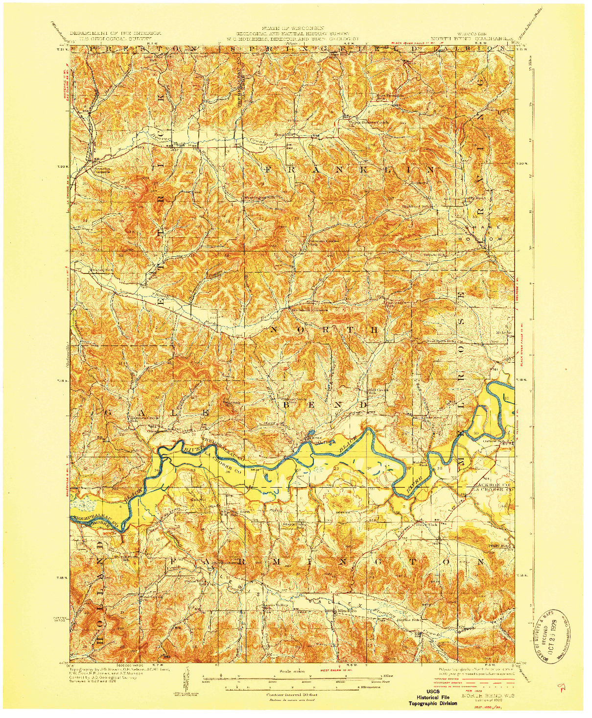 USGS 1:62500-SCALE QUADRANGLE FOR NORTH BEND, WI 1929