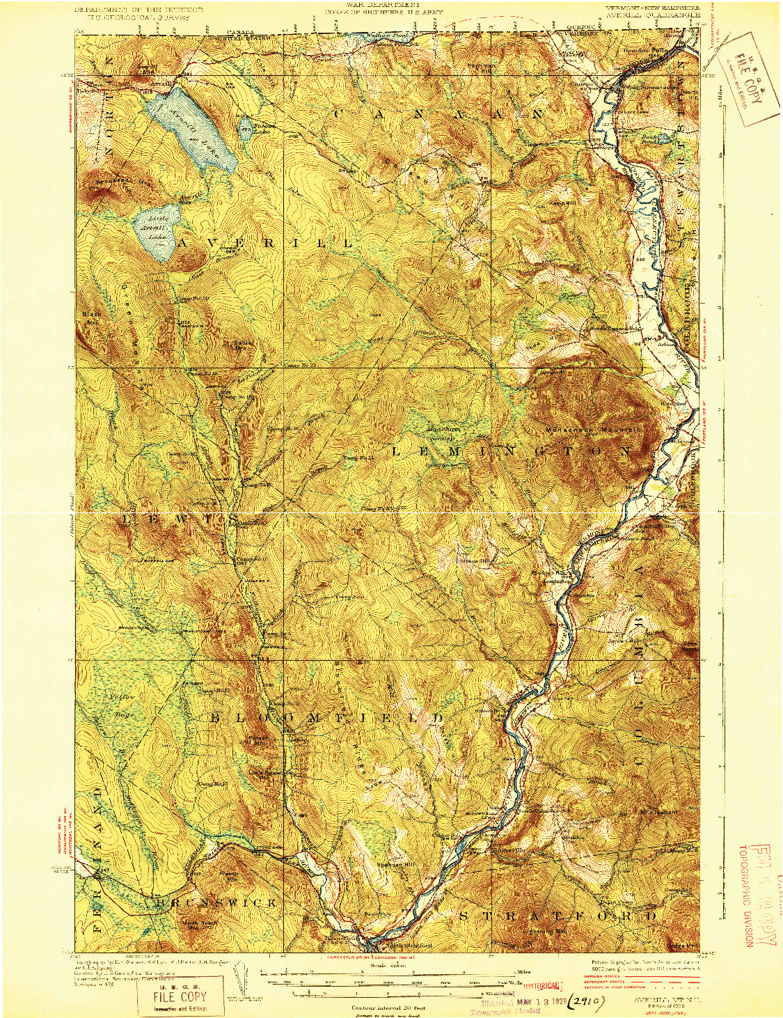 USGS 1:62500-SCALE QUADRANGLE FOR AVERILL, VT 1929