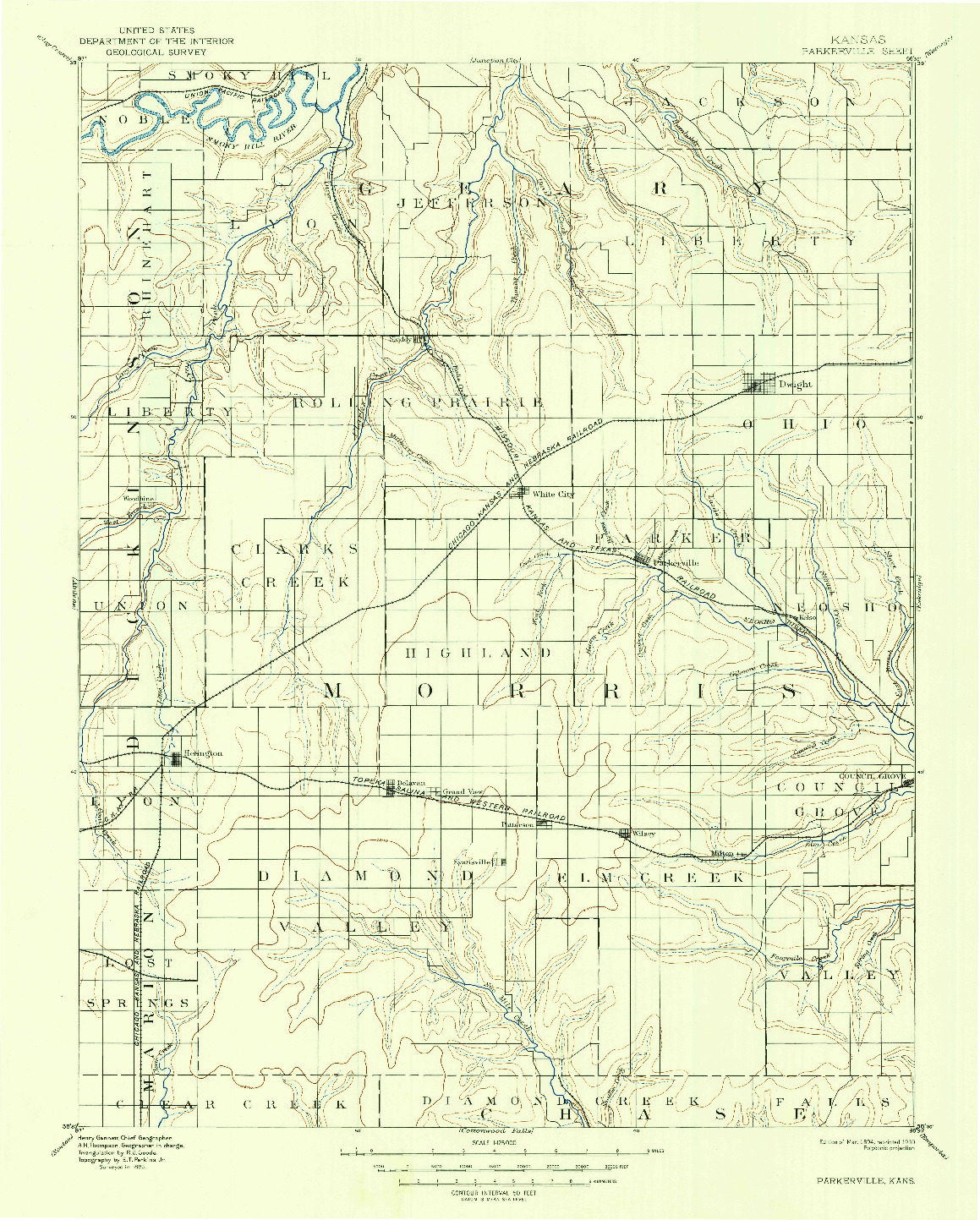 USGS 1:125000-SCALE QUADRANGLE FOR PARKERVILLE, KS 1894