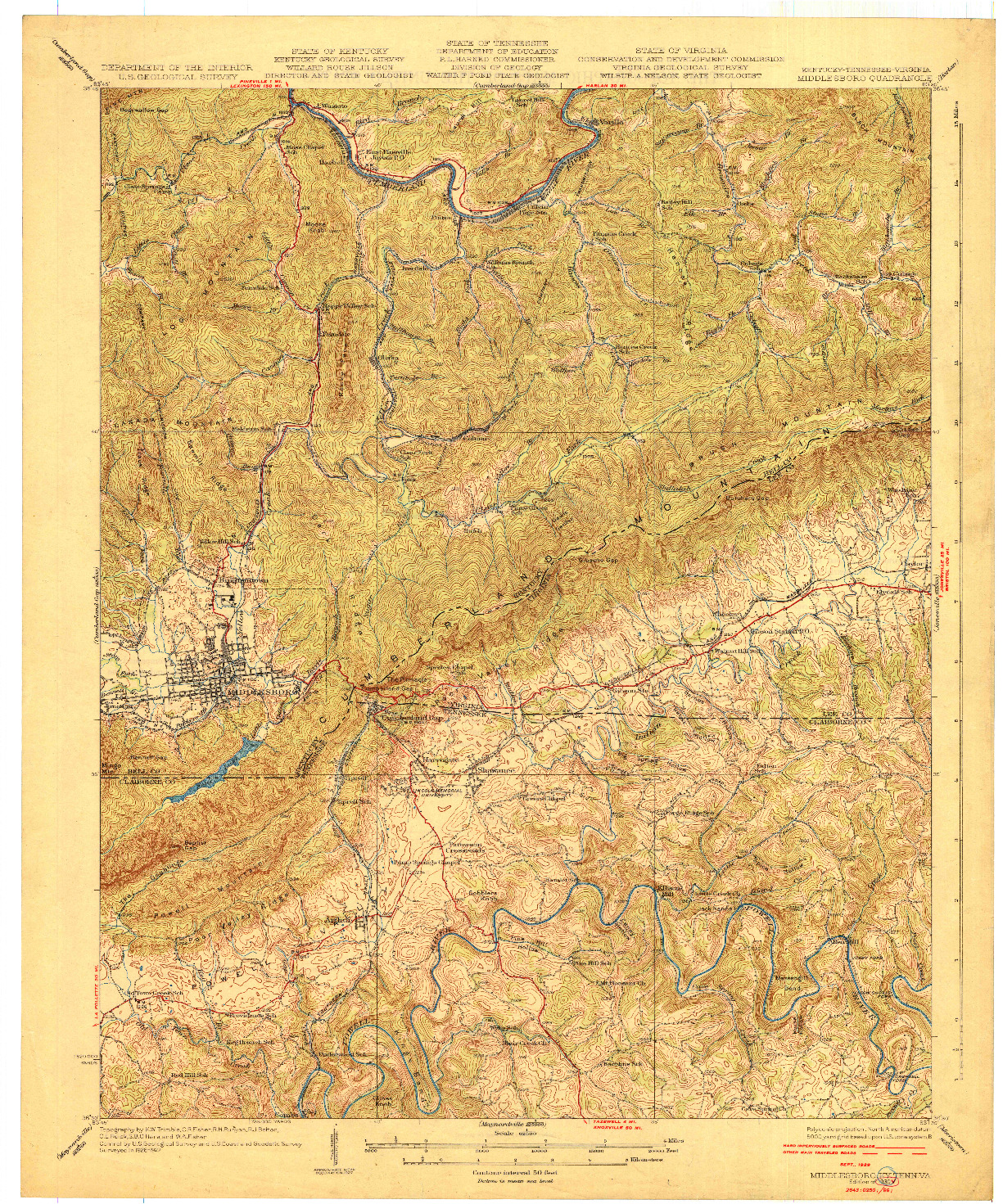 USGS 1:62500-SCALE QUADRANGLE FOR MIDDLESBORO, KY 1930