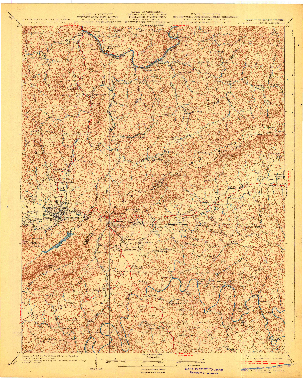 USGS 1:62500-SCALE QUADRANGLE FOR MIDDLESBORO, KY 1930