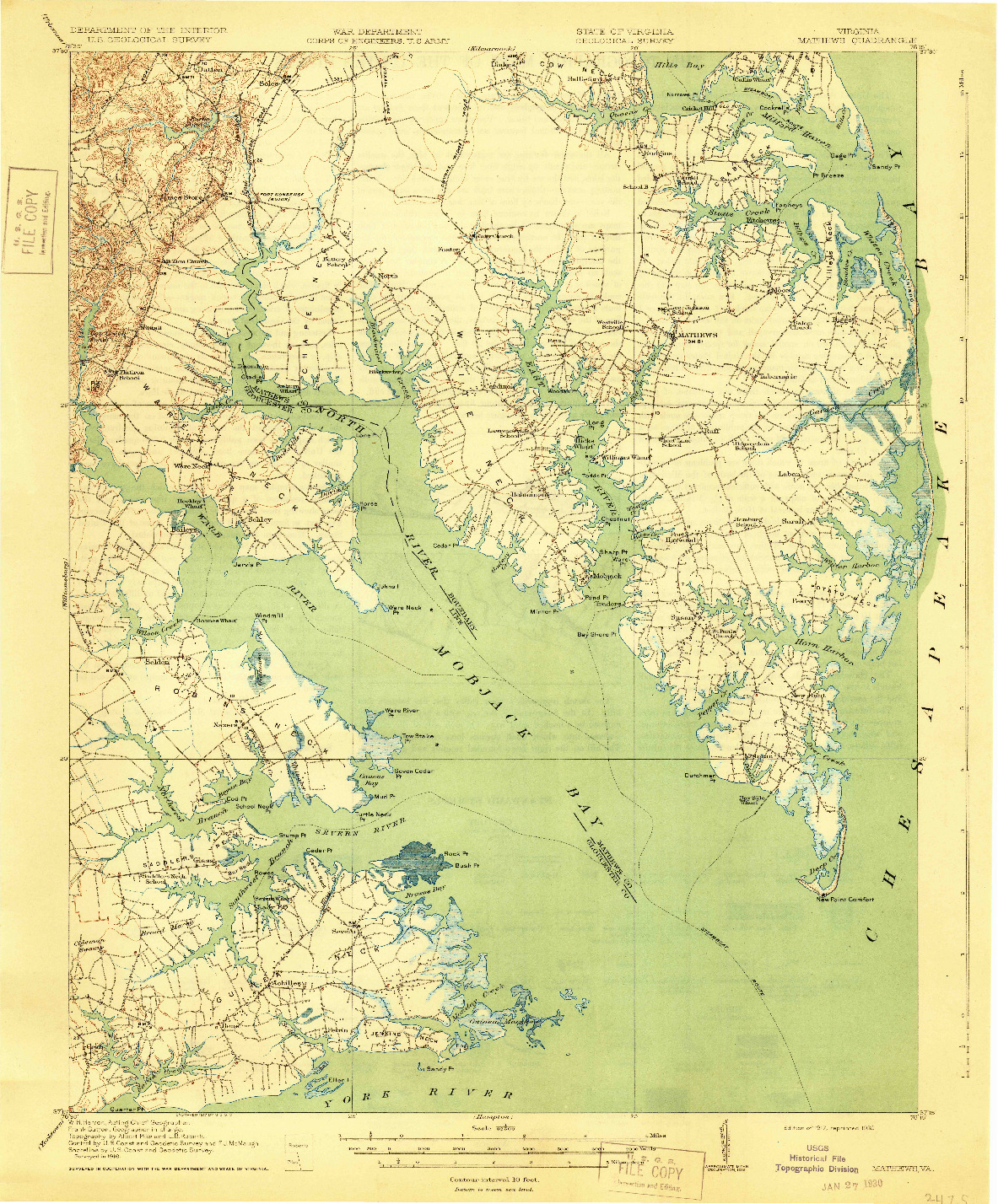 USGS 1:62500-SCALE QUADRANGLE FOR MATHEWS, VA 1917