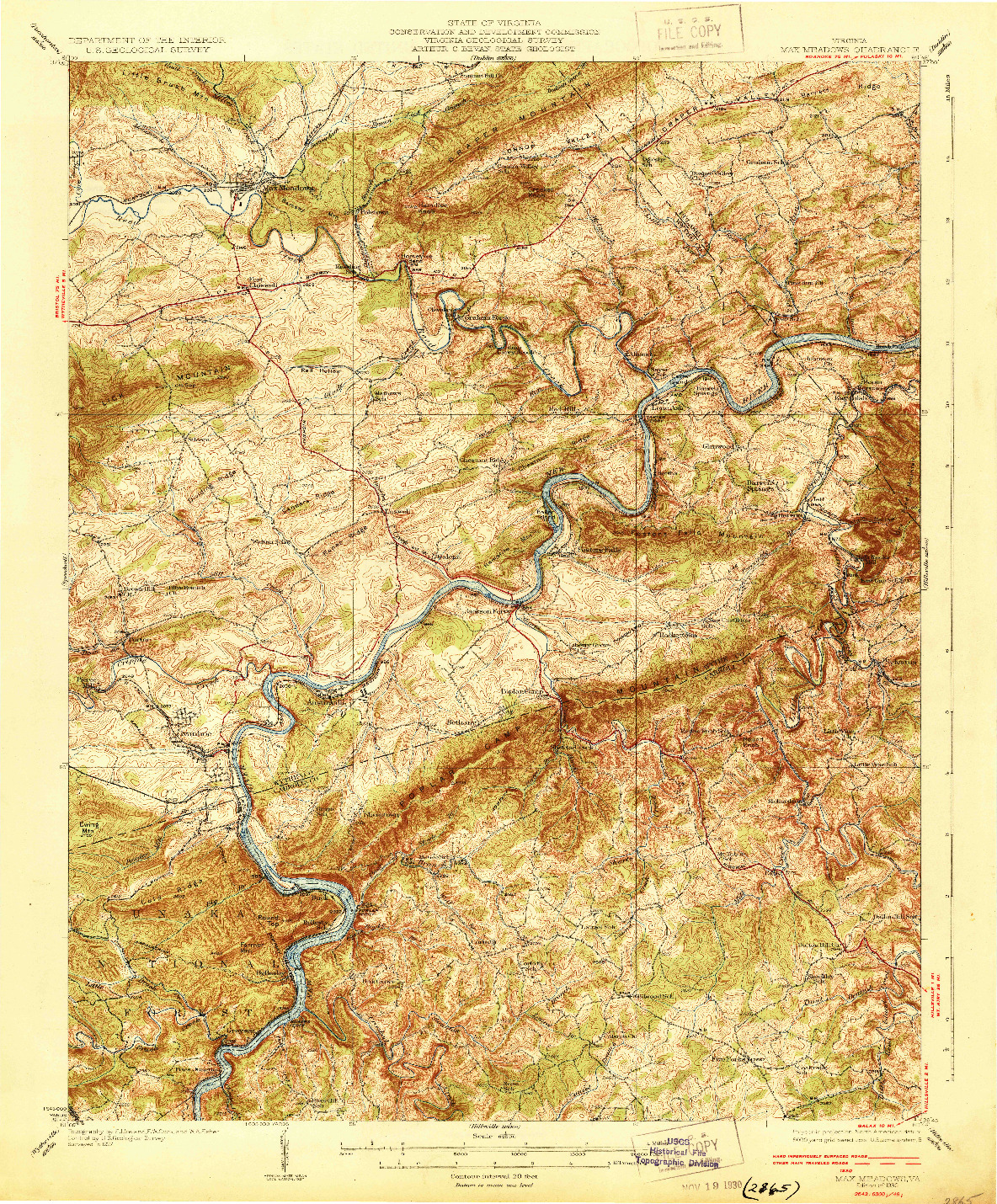 USGS 1:62500-SCALE QUADRANGLE FOR MAX MEADOWS, VA 1930