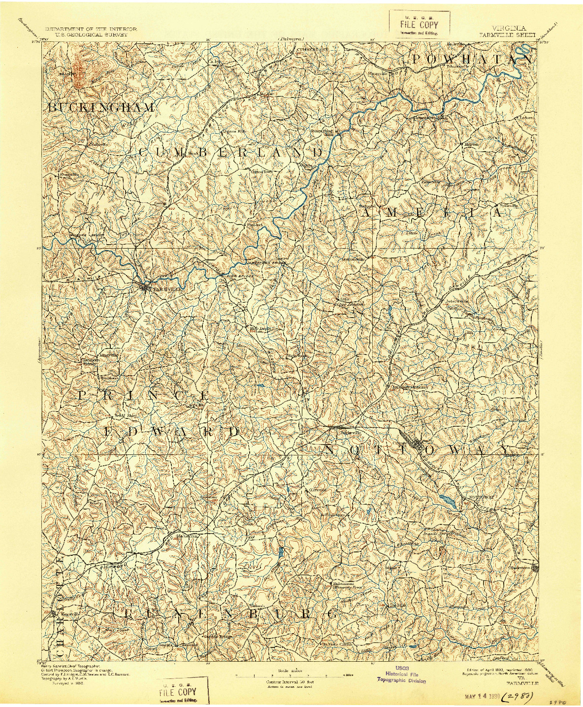 USGS 1:125000-SCALE QUADRANGLE FOR FARMVILLE, VA 1893