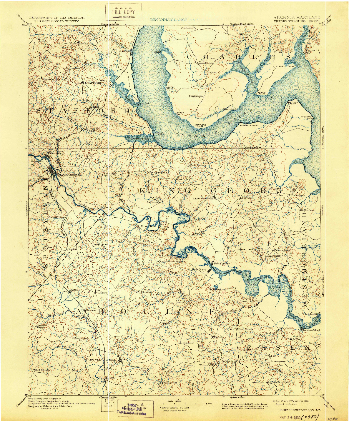 USGS 1:125000-SCALE QUADRANGLE FOR FREDERICKSBURG, VA 1894