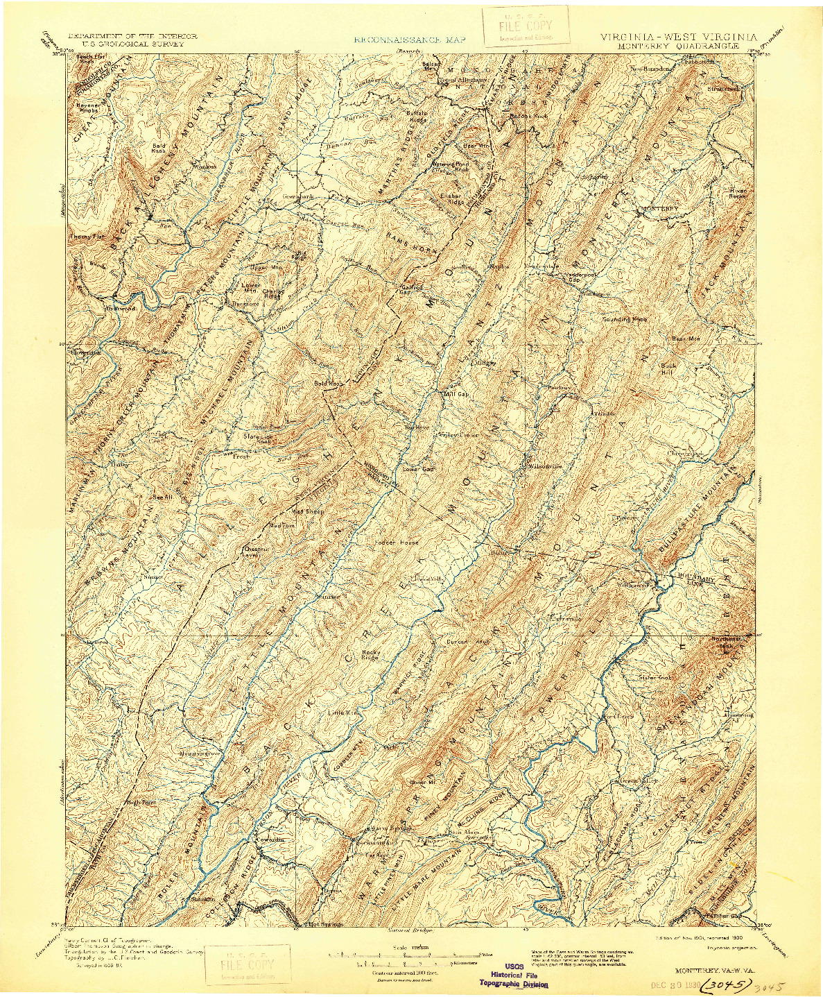 USGS 1:125000-SCALE QUADRANGLE FOR MONTEREY, VA 1901