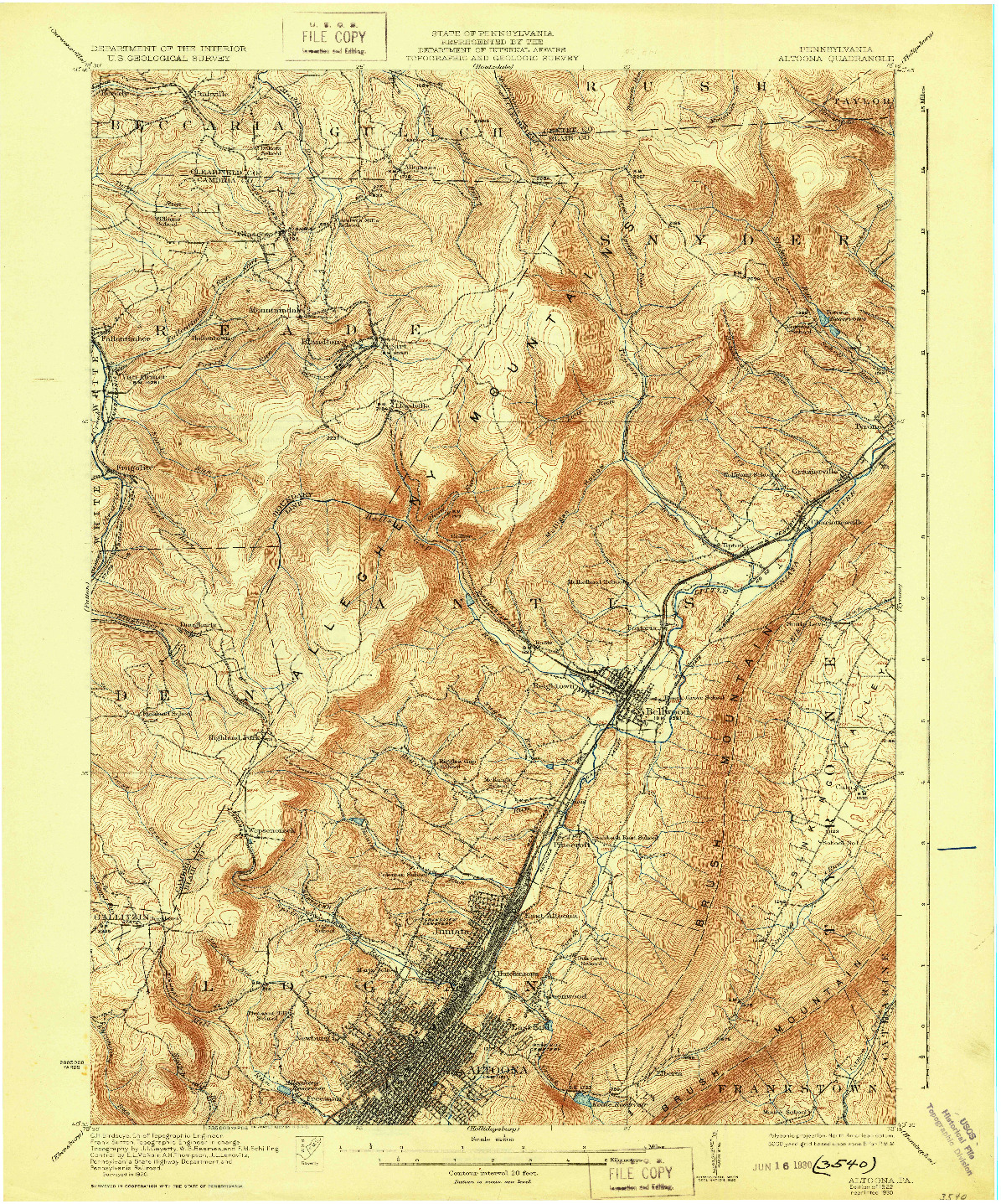 USGS 1:62500-SCALE QUADRANGLE FOR ALTOONA, PA 1922