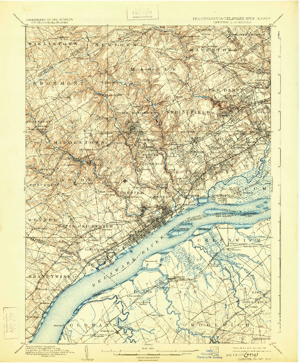 USGS 1:62500-SCALE QUADRANGLE FOR CHESTER, PA 1898