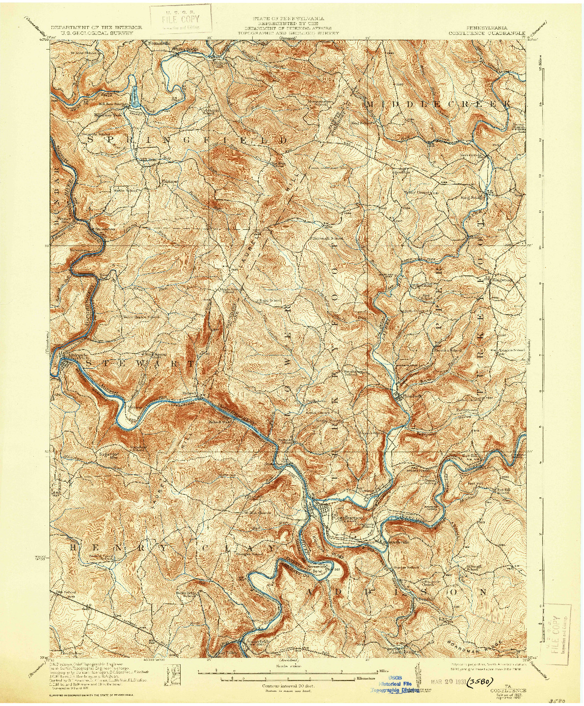 USGS 1:62500-SCALE QUADRANGLE FOR CONFLUENCE, PA 1922