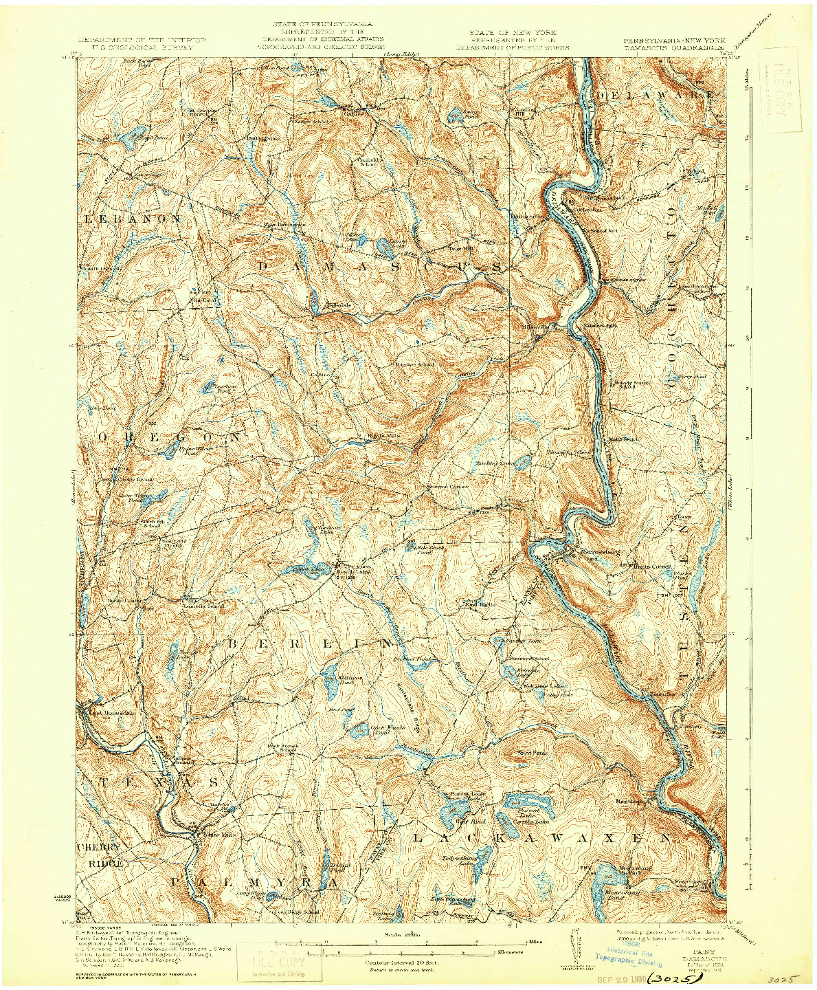 USGS 1:62500-SCALE QUADRANGLE FOR DAMASCUS, PA 1923