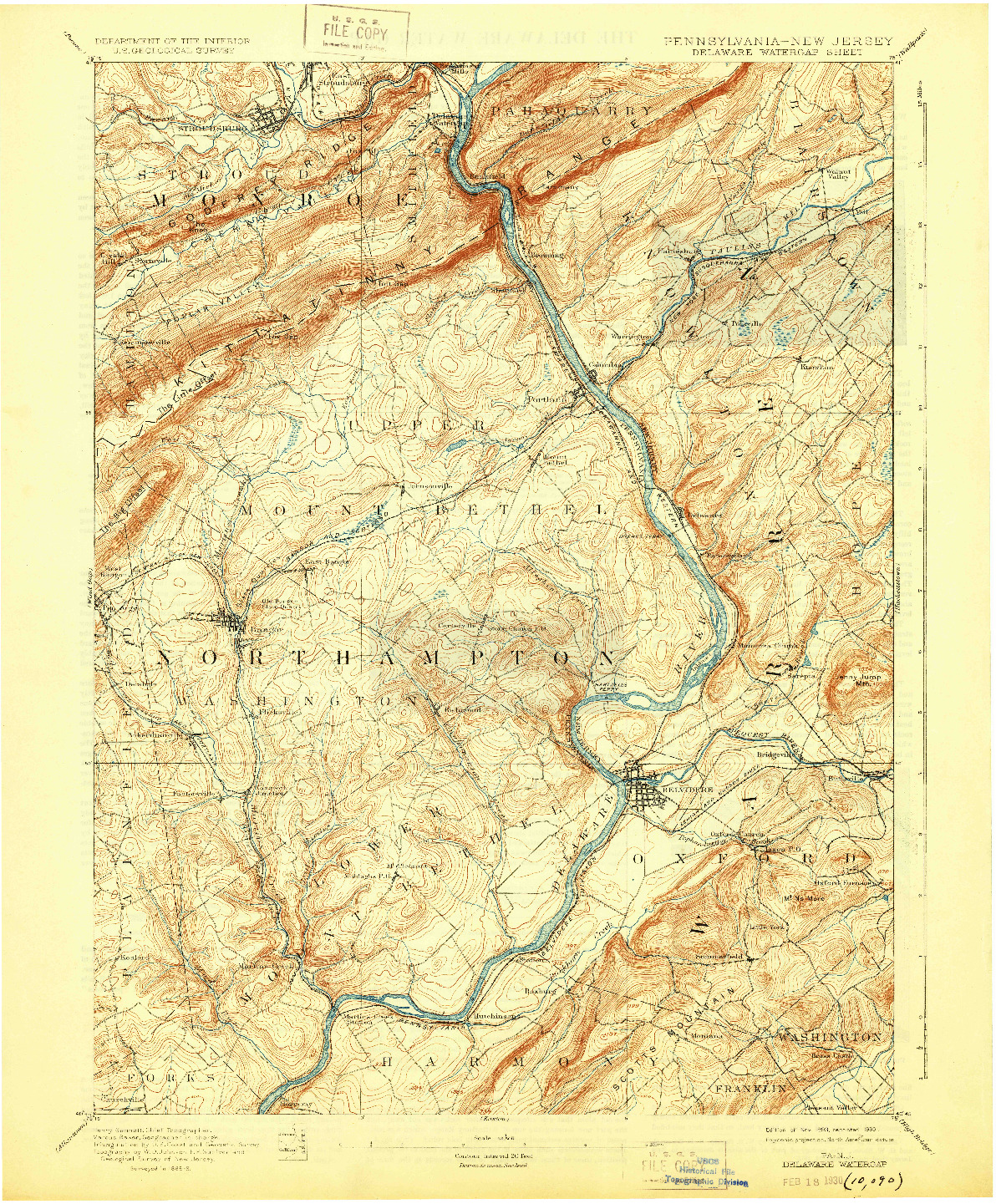 USGS 1:62500-SCALE QUADRANGLE FOR DELAWARE WATERGAP, PA 1893