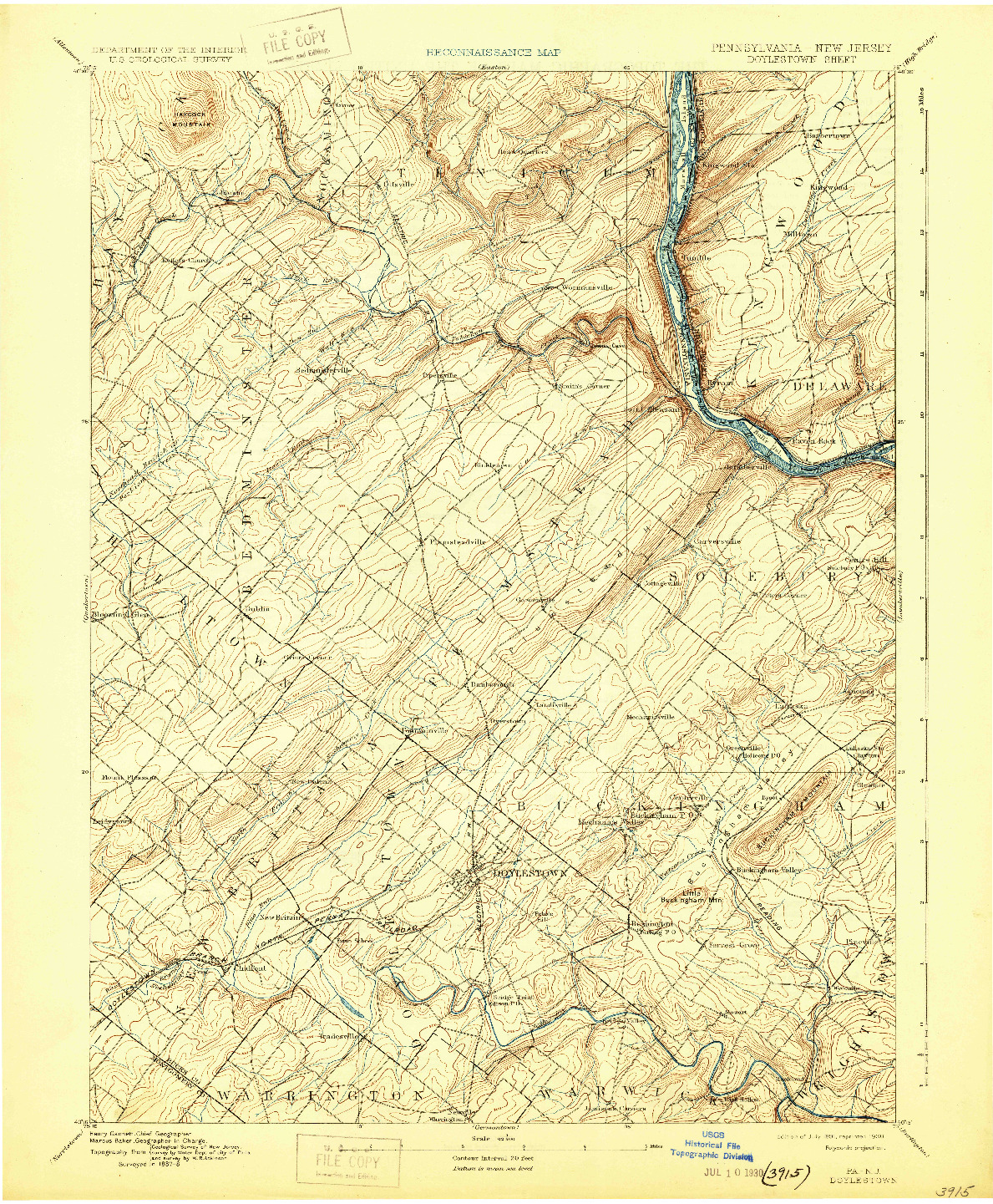 USGS 1:62500-SCALE QUADRANGLE FOR DOYLESTOWN, PA 1891