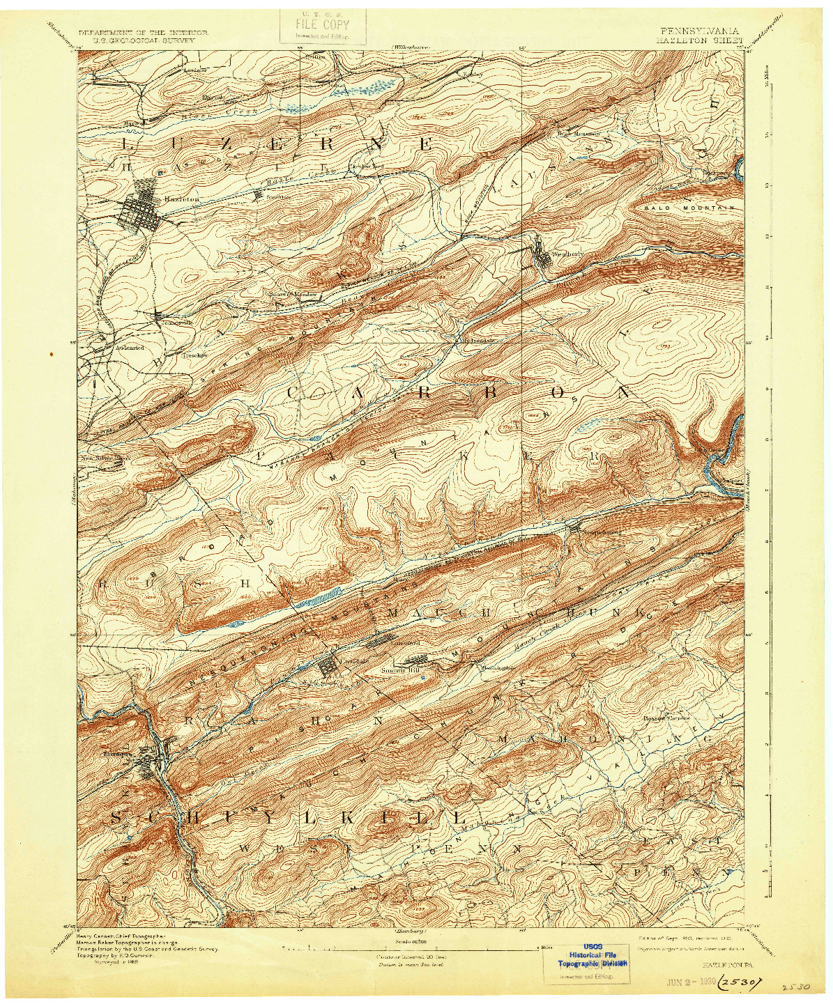 USGS 1:62500-SCALE QUADRANGLE FOR HAZLETON, PA 1893