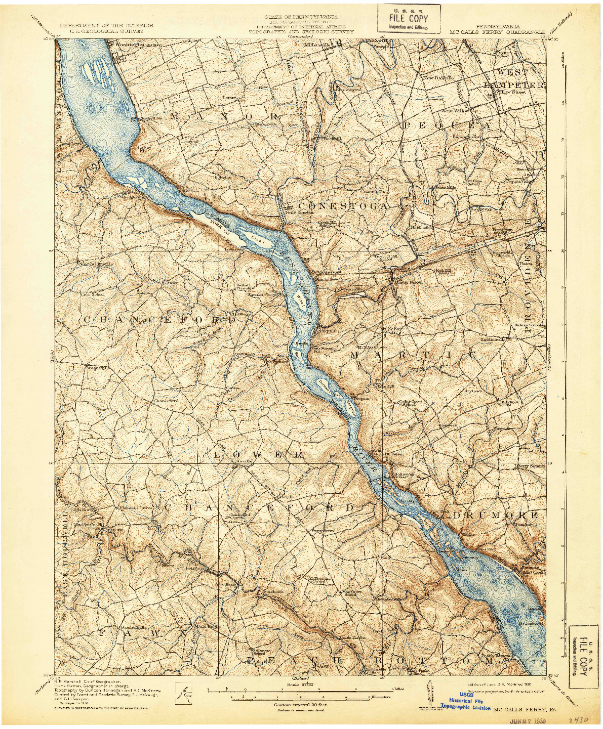 USGS 1:62500-SCALE QUADRANGLE FOR MC CALLS FERRY, PA 1912