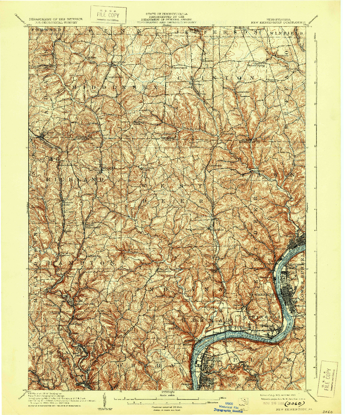 USGS 1:62500-SCALE QUADRANGLE FOR NEW KENSINGTON, PA 1910