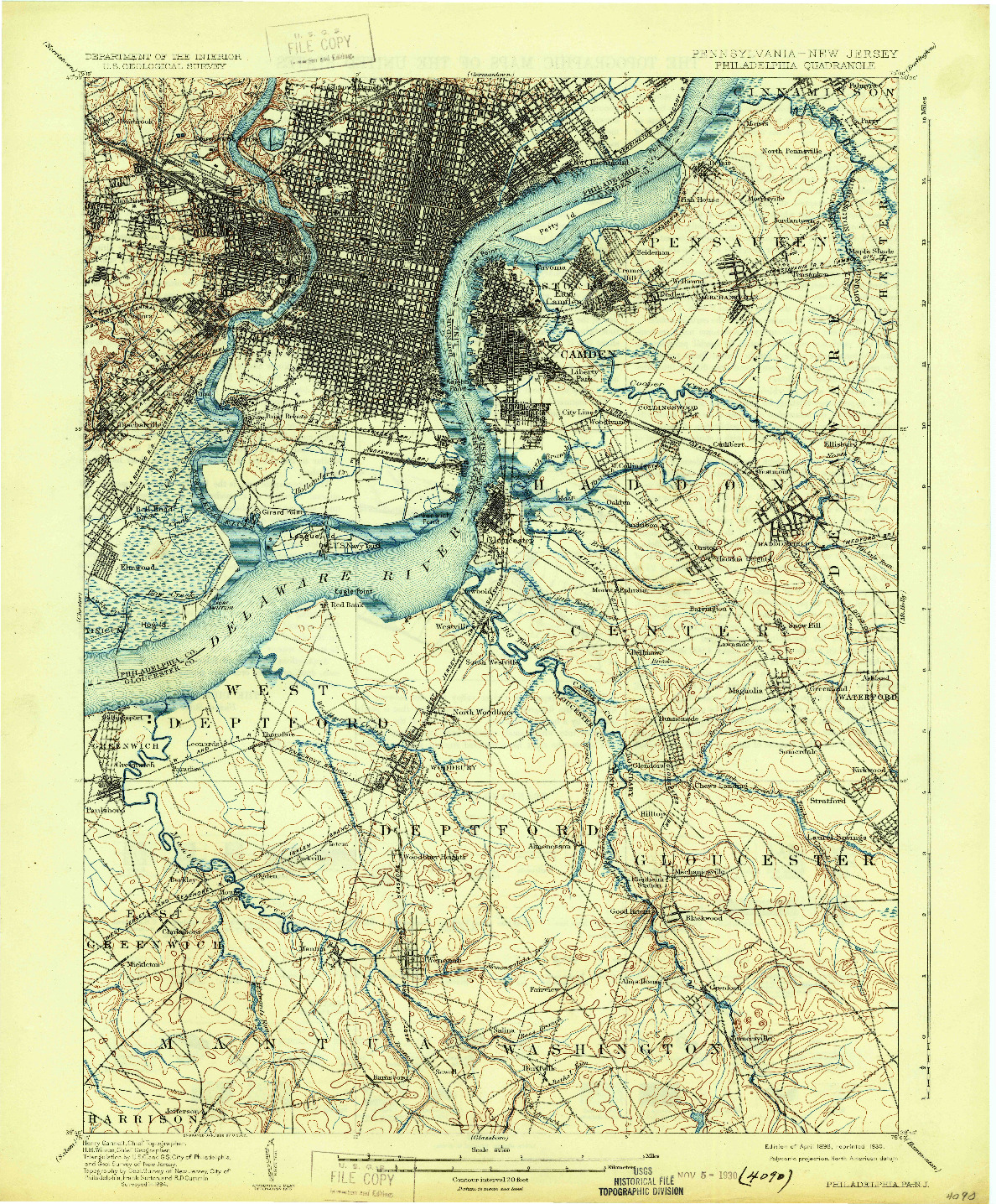 USGS 1:62500-SCALE QUADRANGLE FOR PHILADELPHIA, PA 1898