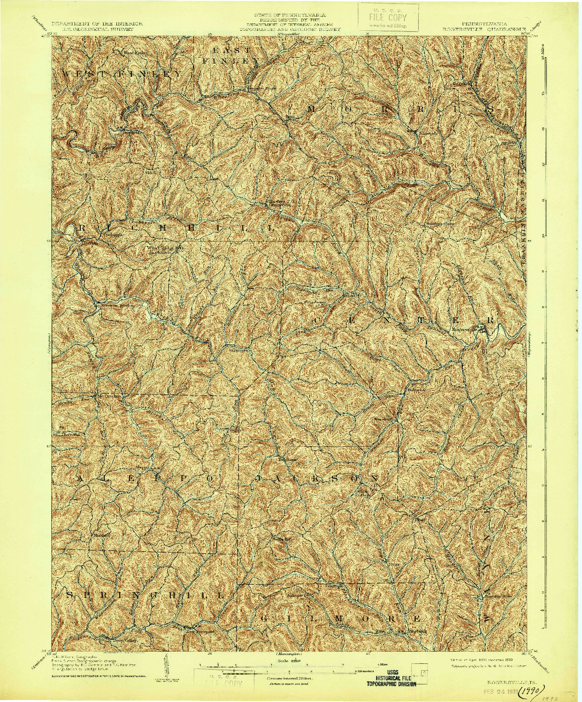 USGS 1:62500-SCALE QUADRANGLE FOR ROGERSVILLE, PA 1905