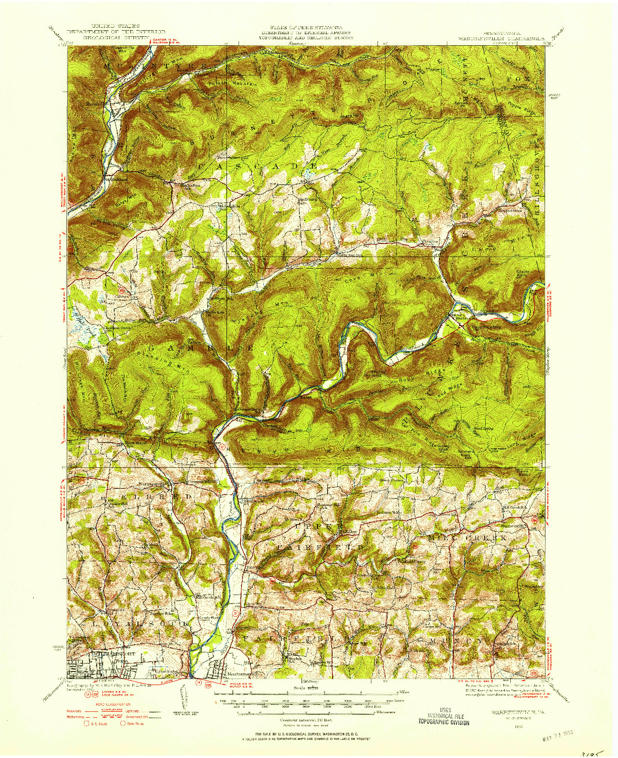 USGS 1:62500-SCALE QUADRANGLE FOR WARRENSVILLE, PA 1930