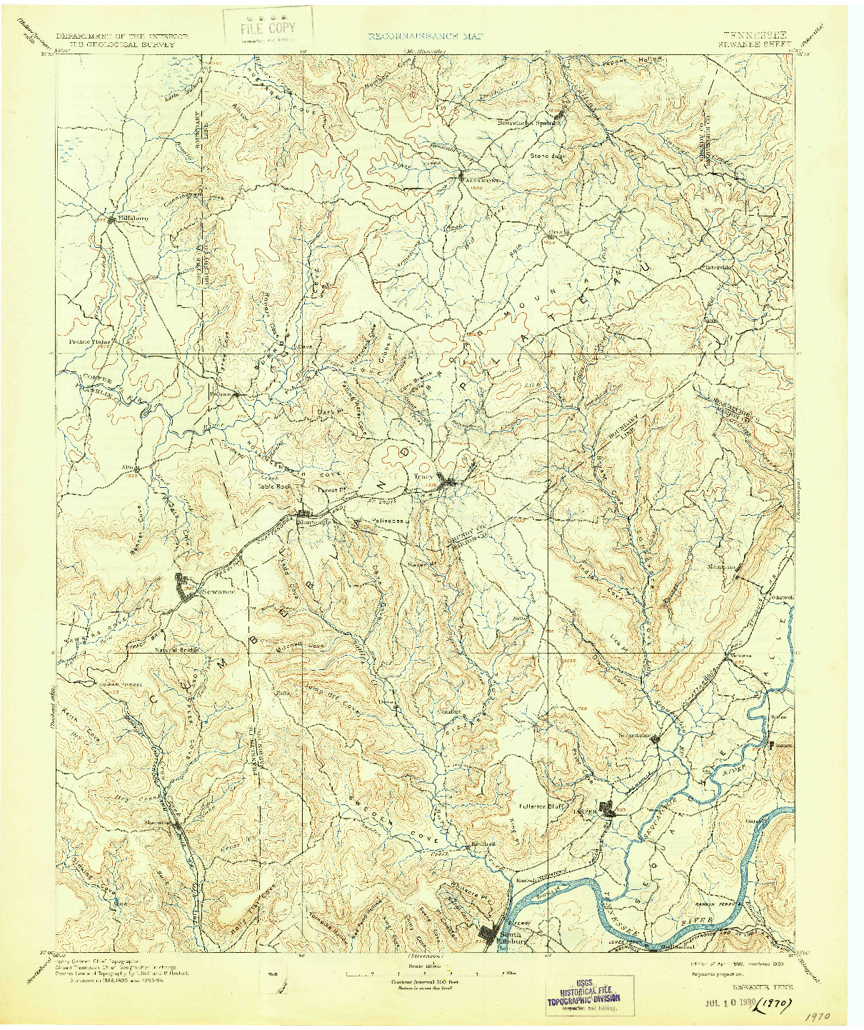 USGS 1:125000-SCALE QUADRANGLE FOR SEWANEE, TN 1895