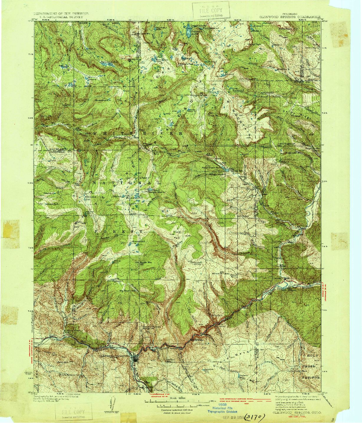 USGS 1:125000-SCALE QUADRANGLE FOR GLENWOOD SPRINGS, CO 1930