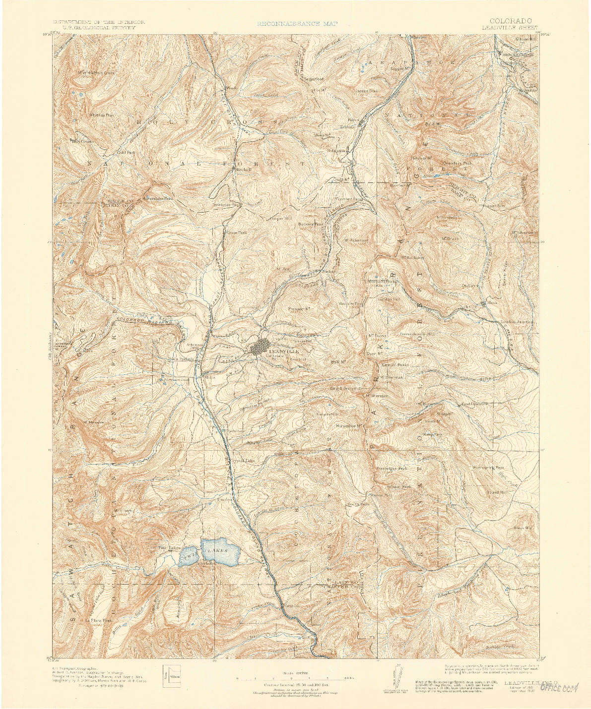 USGS 1:125000-SCALE QUADRANGLE FOR LEADVILLE, CO 1891