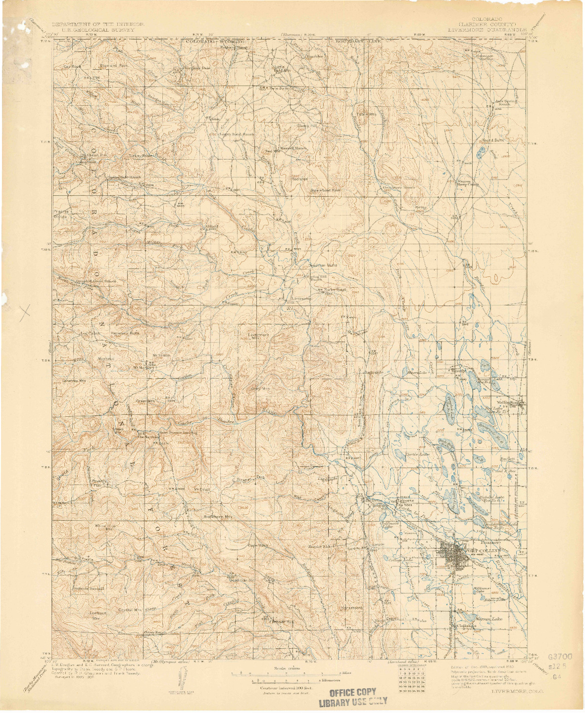 USGS 1:125000-SCALE QUADRANGLE FOR LIVERMORE, CO 1909