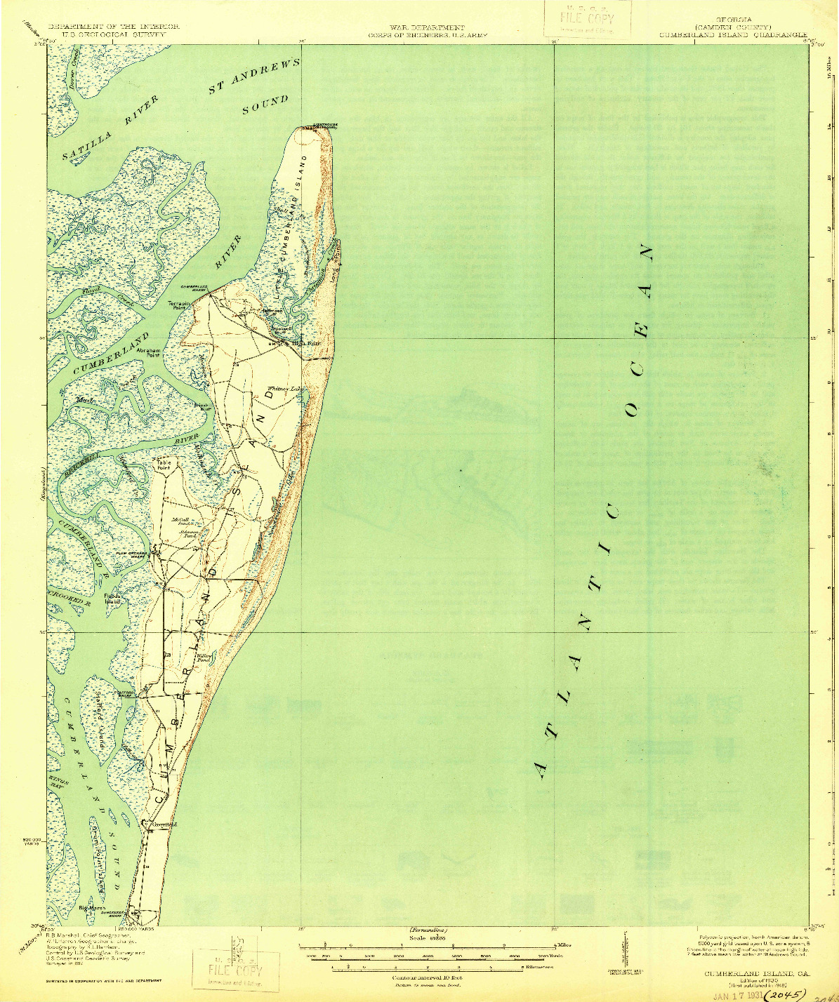 USGS 1:62500-SCALE QUADRANGLE FOR CUMBERLAND ISLAND, GA 1930