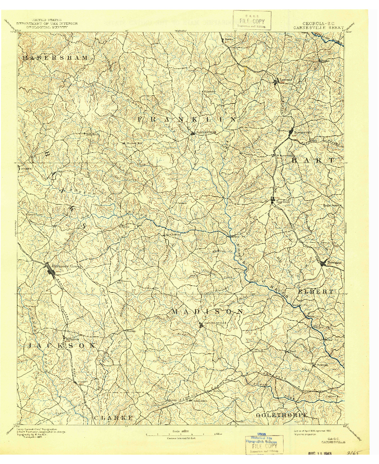 USGS 1:125000-SCALE QUADRANGLE FOR CARNESVILLE, GA 1891