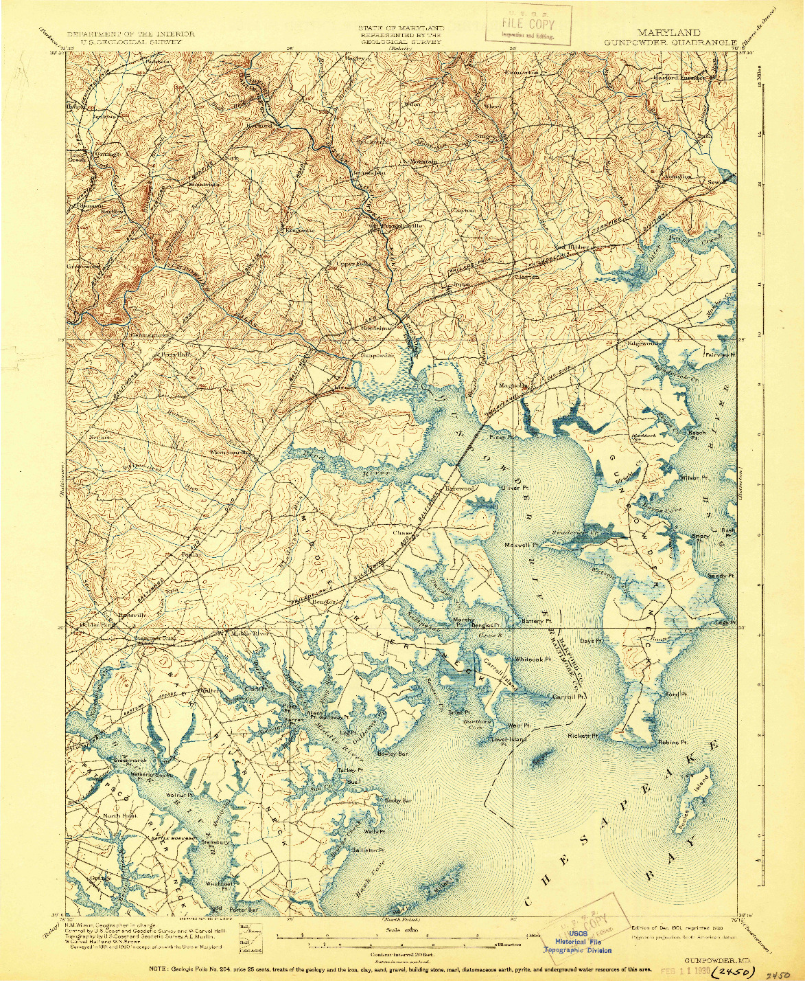 USGS 1:62500-SCALE QUADRANGLE FOR GUNPOWDER, MD 1901