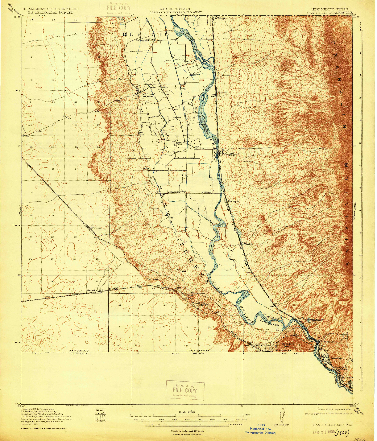 USGS 1:62500-SCALE QUADRANGLE FOR CANUTILLO, NM 1919