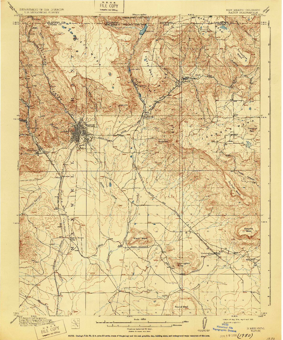 USGS 1:62500-SCALE QUADRANGLE FOR RATON, NM 1914