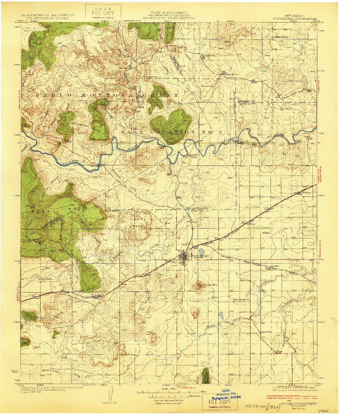 USGS 1:125000-SCALE QUADRANGLE FOR TUCUMCARI, NM 1930