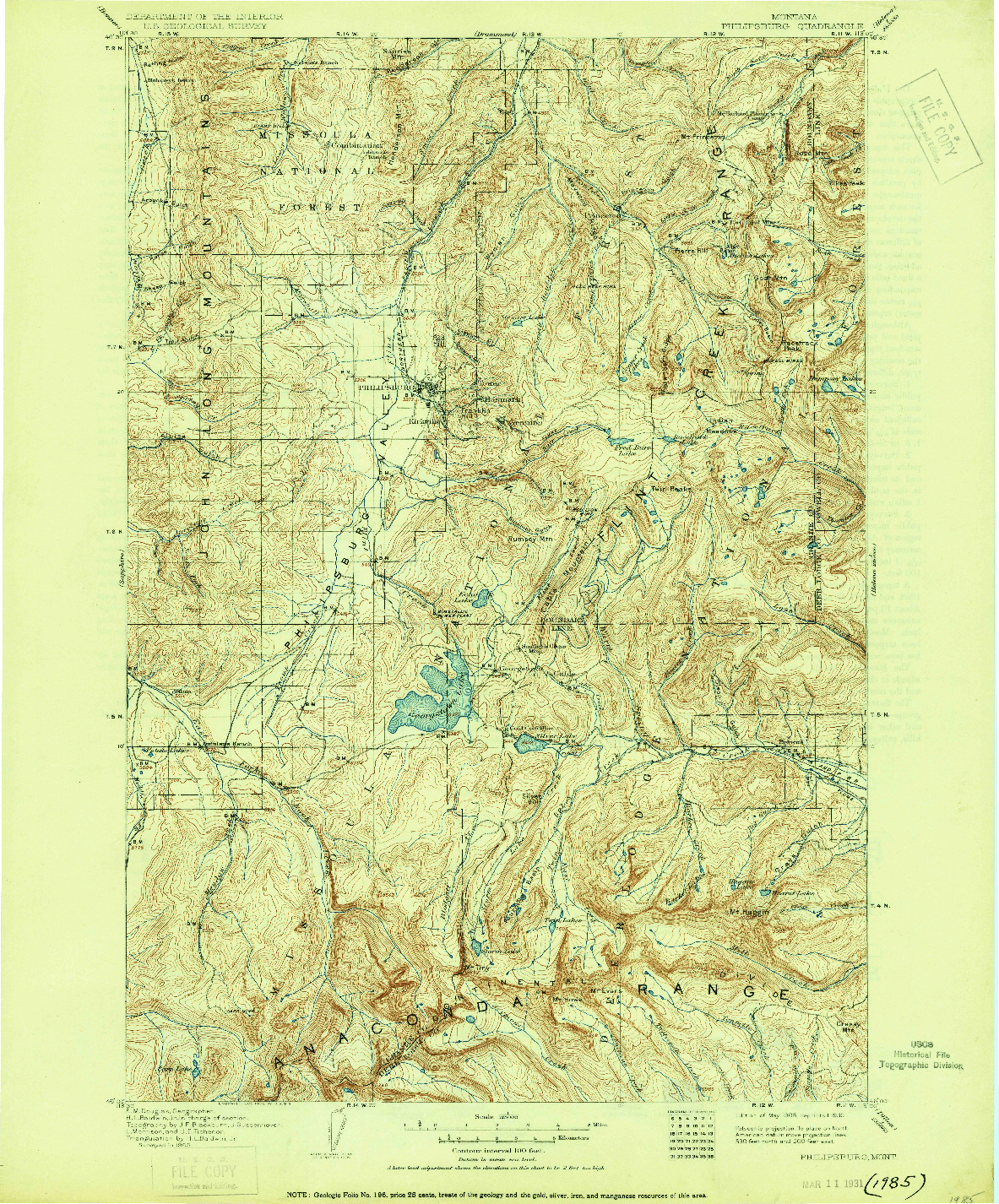 USGS 1:125000-SCALE QUADRANGLE FOR PHILIPSBURG, MT 1908
