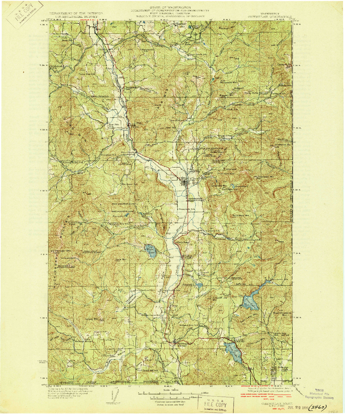 USGS 1:125000-SCALE QUADRANGLE FOR CHEWELAH, WA 1930