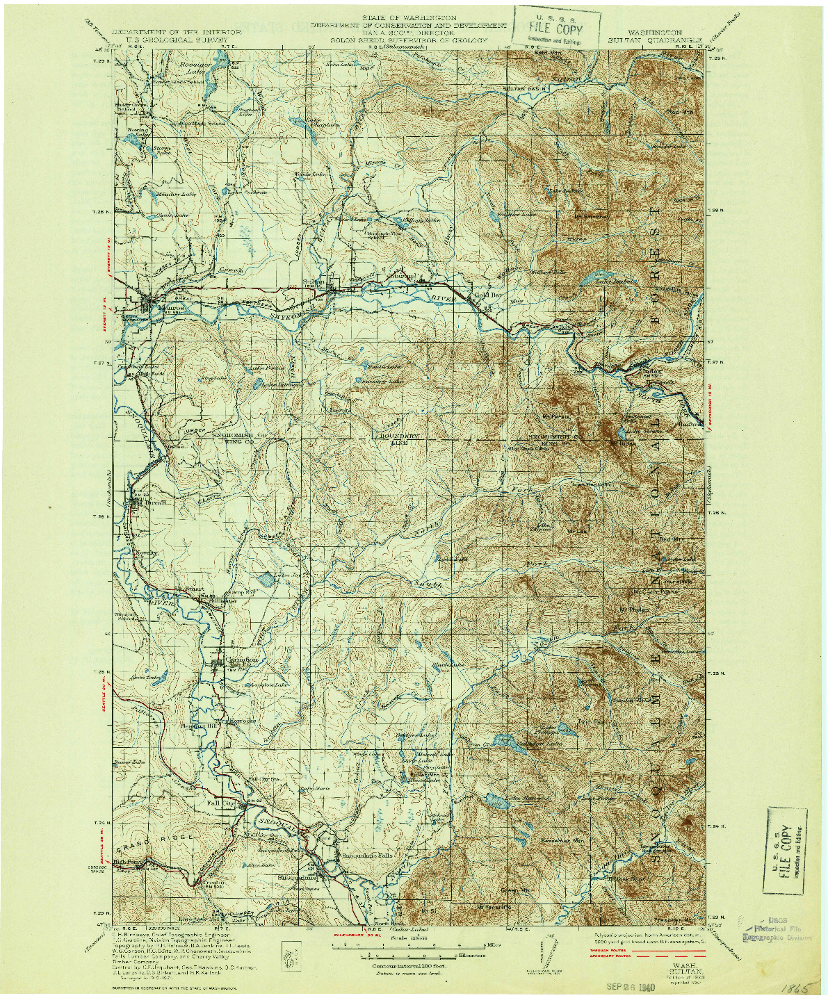 USGS 1:125000-SCALE QUADRANGLE FOR SULTAN, WA 1923