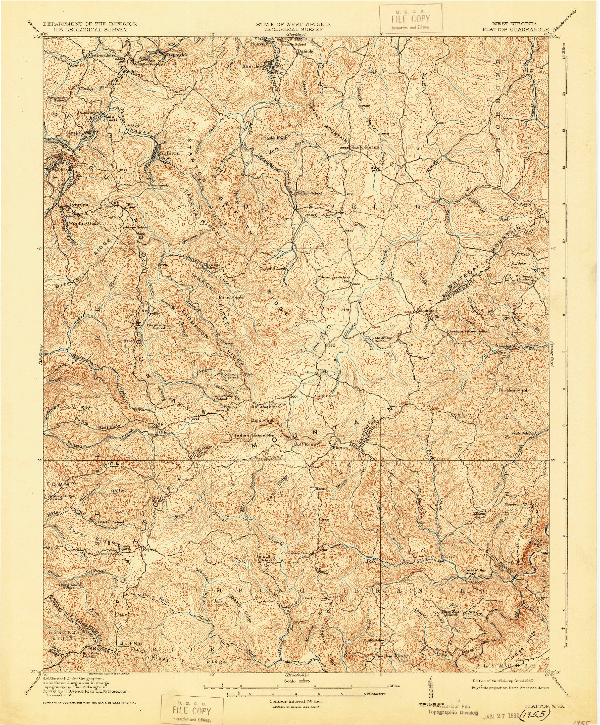 USGS 1:62500-SCALE QUADRANGLE FOR FLATTOP, WV 1914