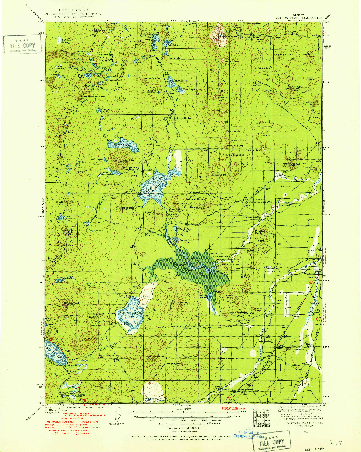 USGS 1:125000-SCALE QUADRANGLE FOR MAIDEN PEAK, OR 1930