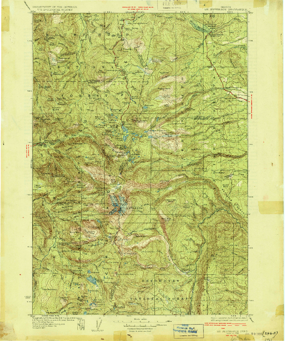 USGS 1:125000-SCALE QUADRANGLE FOR MT. JEFFERSON, OR 1930
