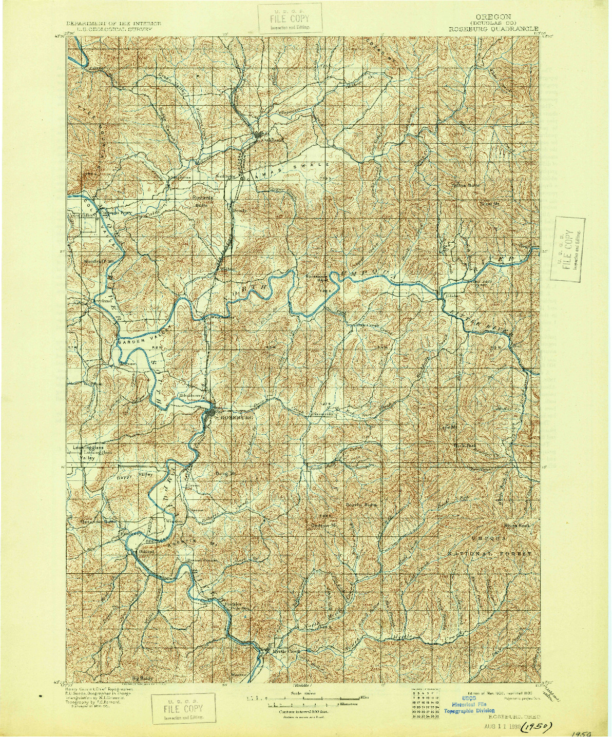 USGS 1:125000-SCALE QUADRANGLE FOR ROSEBURG, OR 1900