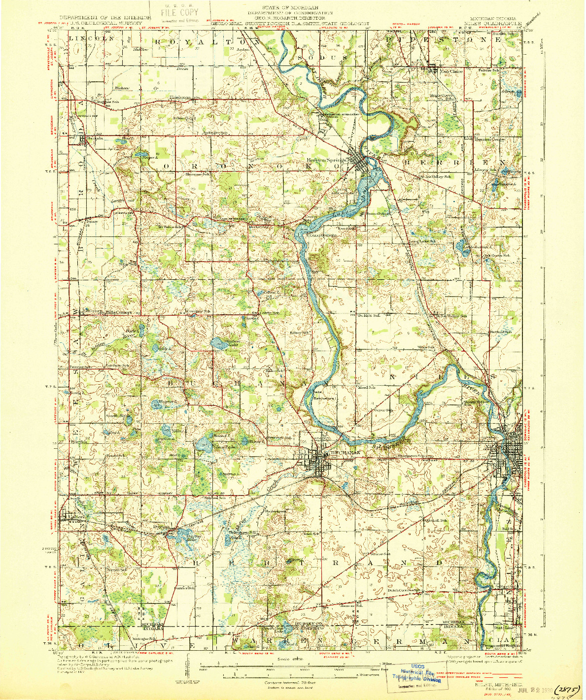 USGS 1:62500-SCALE QUADRANGLE FOR NILES, MI 1930