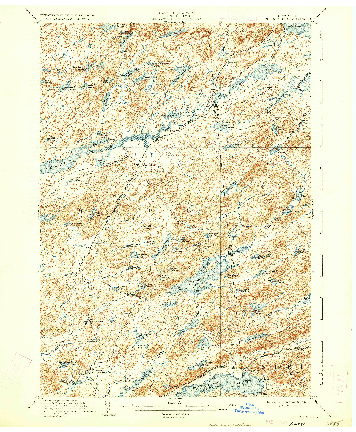 USGS 1:62500-SCALE QUADRANGLE FOR BIG MOOSE, NY 1903