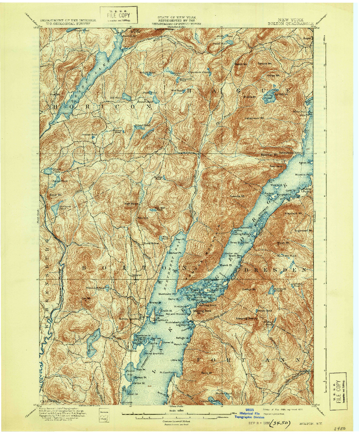 USGS 1:62500-SCALE QUADRANGLE FOR BOLTON, NY 1900