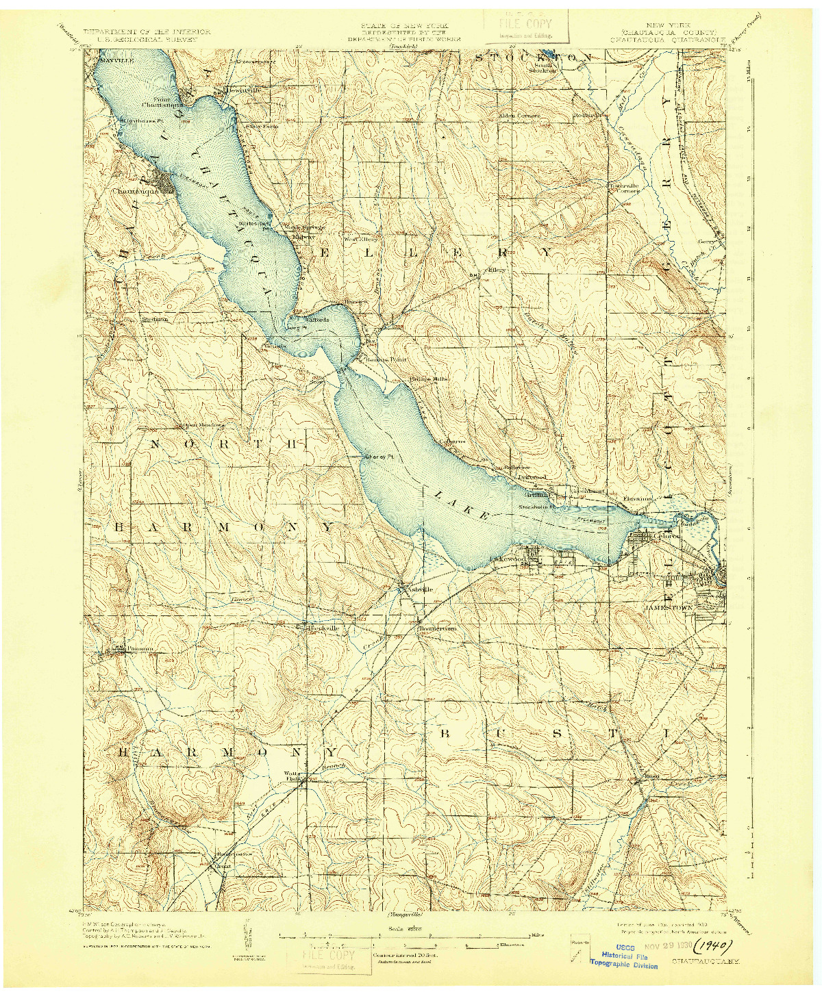 USGS 1:62500-SCALE QUADRANGLE FOR CHAUTAQUA, NY 1904