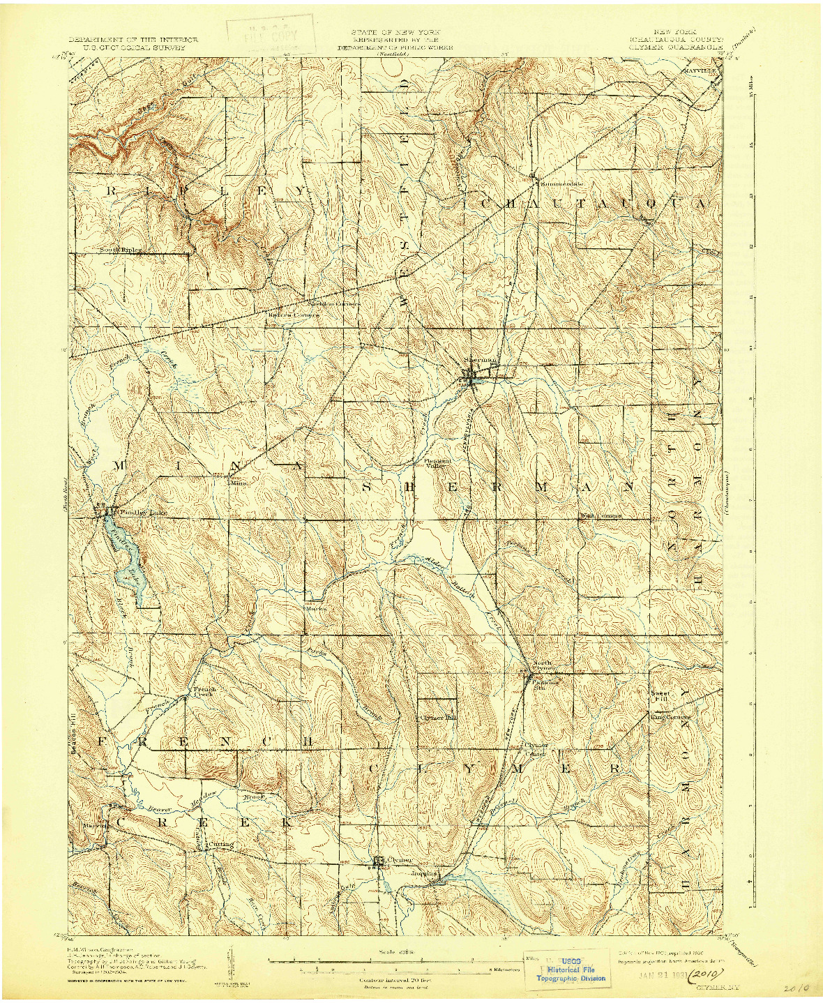 USGS 1:62500-SCALE QUADRANGLE FOR CLYMER, NY 1905