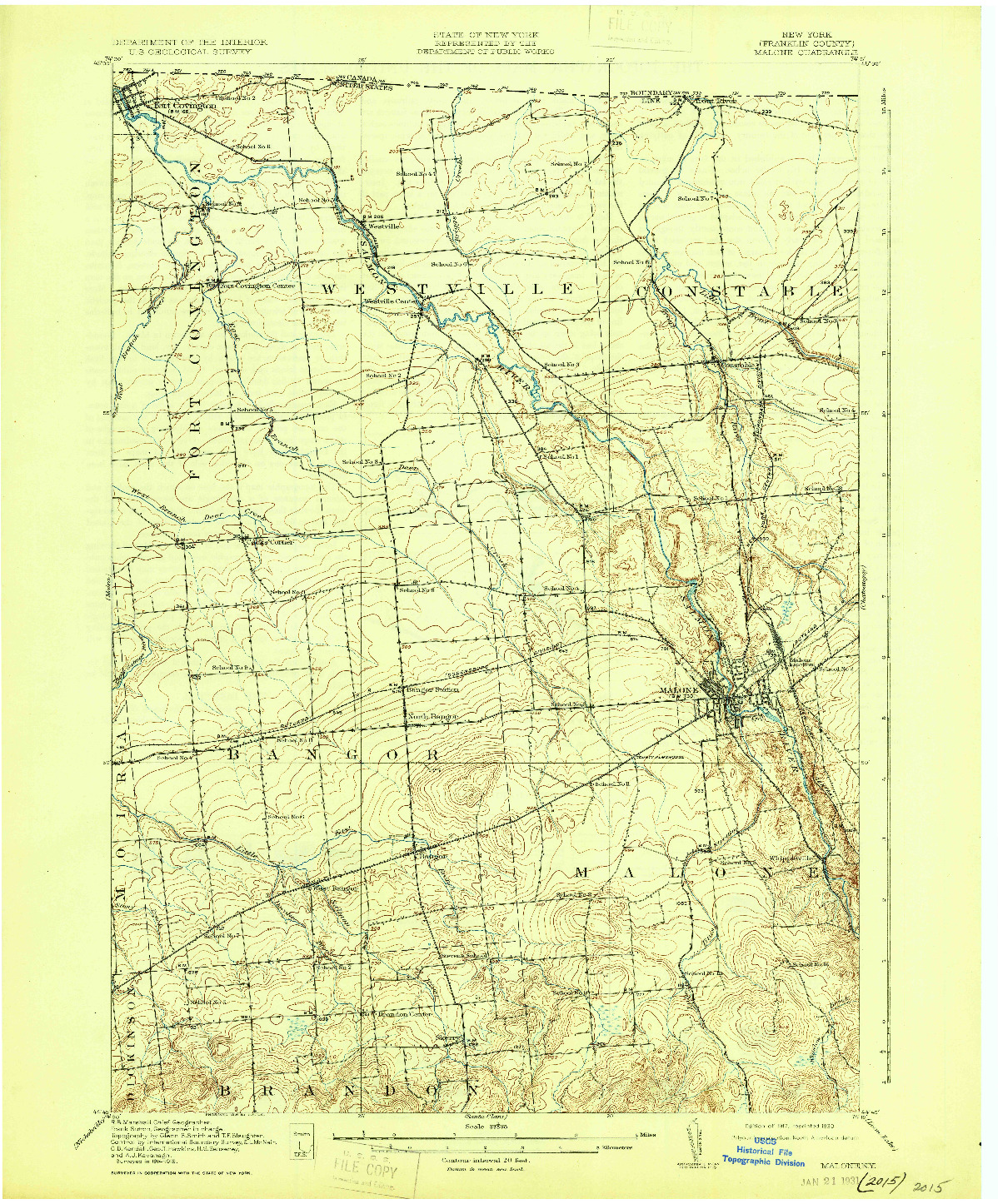 USGS 1:62500-SCALE QUADRANGLE FOR MALONE, NY 1917