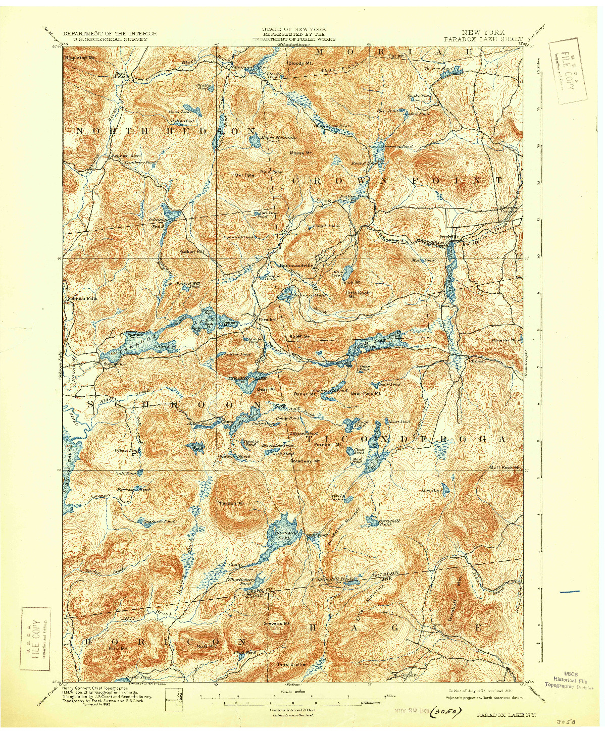 USGS 1:62500-SCALE QUADRANGLE FOR PARADOX LAKE, NY 1897