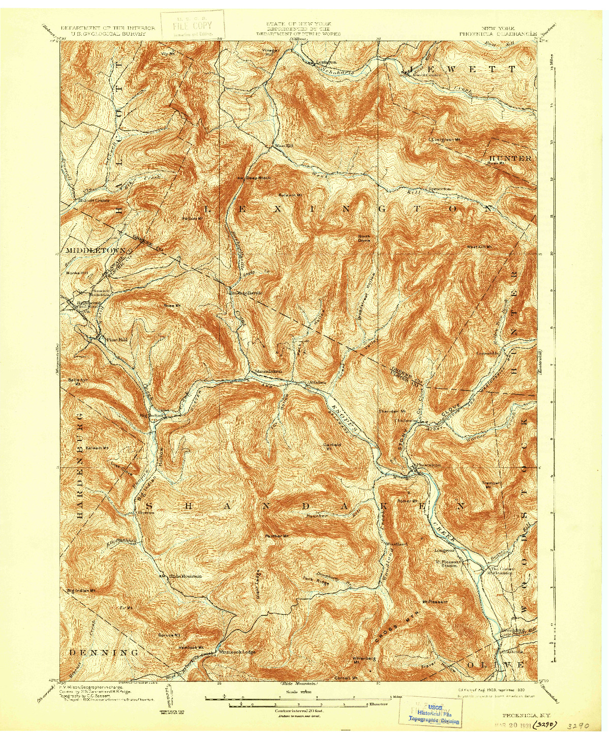 USGS 1:62500-SCALE QUADRANGLE FOR PHOENICIA, NY 1903