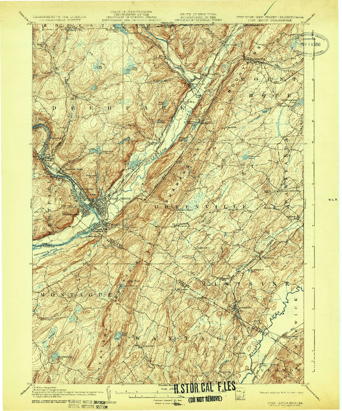 USGS 1:62500-SCALE QUADRANGLE FOR PORT JERVIS, NY 1908