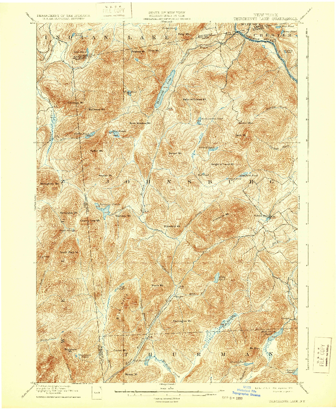 USGS 1:62500-SCALE QUADRANGLE FOR THIRTEENTH LAKE, NY 1898