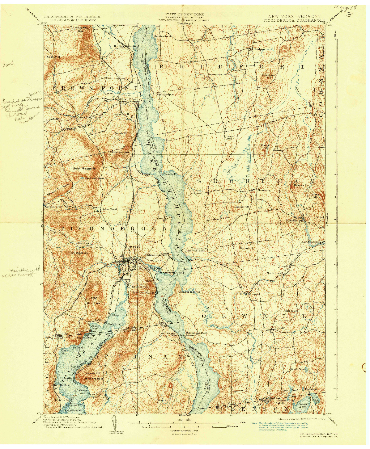 USGS 1:62500-SCALE QUADRANGLE FOR TICONDEROGA, NY 1902